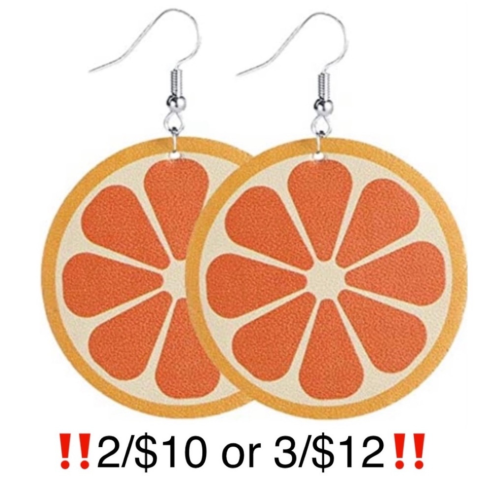 Orange Slice Faux Leather Summer Tropical Fruit Dangling Circular Earrings